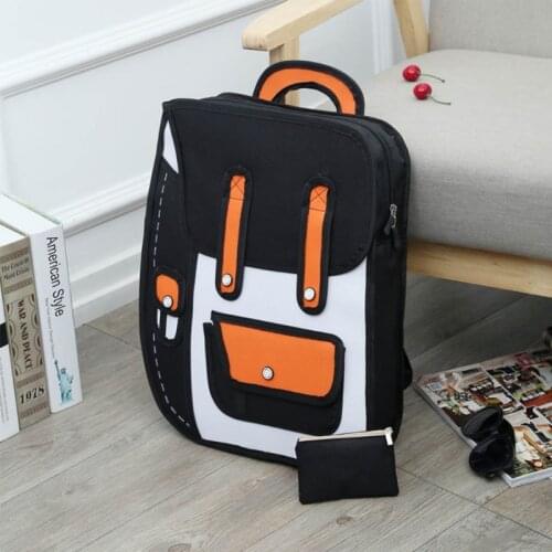 3D Jump Style 2D Drawing From Cartoon Paper Backpack Shoulder Bag Comic Bookbag