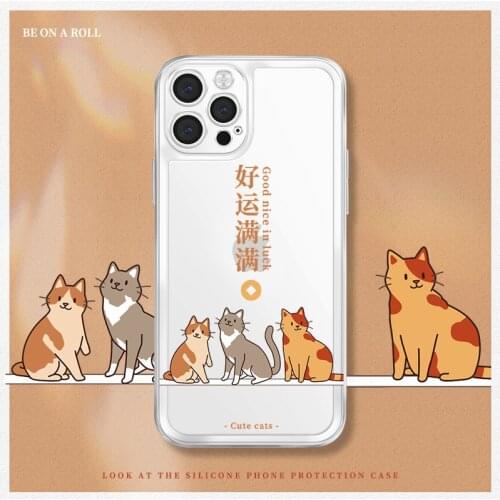 Retro Kawaii Lucky charm doll cat Japanese Phone Case For iPhone 11 12 Pro Max Xs Max XR Xs 7 8 Plus 7Plus case Cute clear Cover