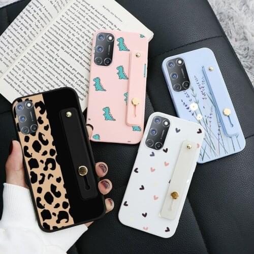 Dinosaur Wrist Strap Holder Case For OPPO A92 A52 A72 Capa Fashion Cover For OPPO A 92 52 72 Flower Back Cover Bumper Etui Bags