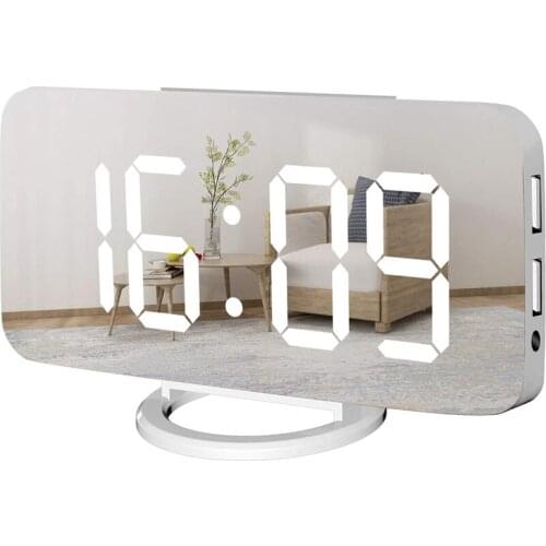 Digital Alarm Clock Large Mirrored LED Display,USB Charger, Snooze Function Dim Mode Beside Desk Clock for Bedroom