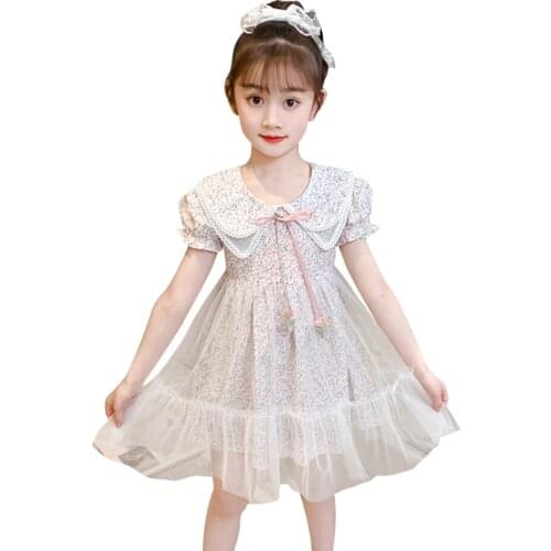 Kids Dresses For Girls Mesh Dress For Kids Girl Floral Pattern Child Dress Summer Clothes Girl 6 8 10 12 14