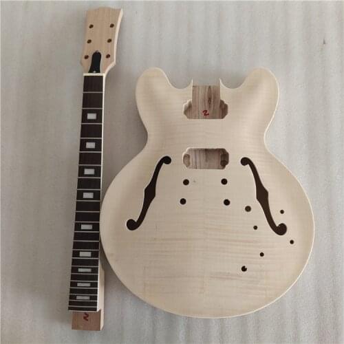 DIY 1 set unfinished guitar neck and body 335 style electric guitar kit