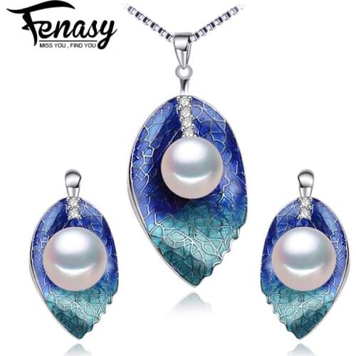 FENASY Pearl Jewelry wedding engagement jewelry sets Natural Pearl pendant Necklace women party earrings cute earrings