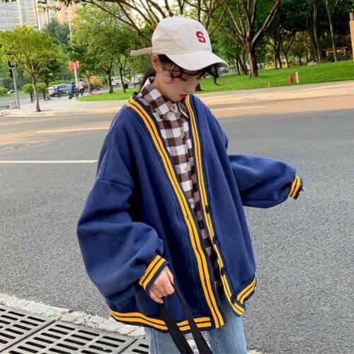 Spring Autumn Thicken V-neck Embroidered Cardigan Street Harajuku Korean All-match Student Loose Sweater Women Jacket Trend Top