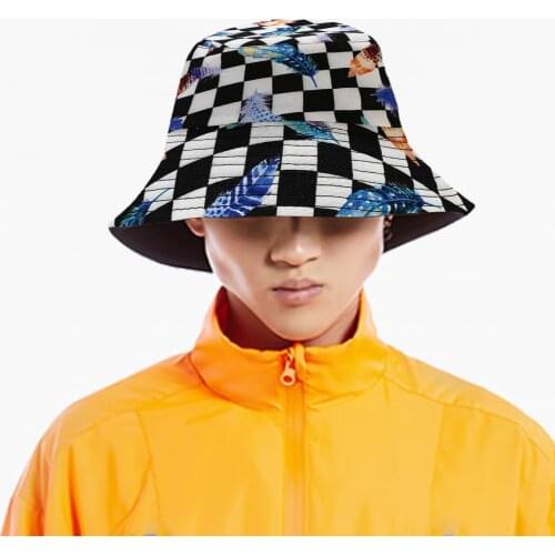 Caps Plant Print Unisex Reversible Fisherman Cap Beach Summer Sunscreen Bucket Hat