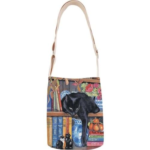 Classic cat oil painting ladies shoulder bag cotton and linen mini bag simple mini messenger casual bag