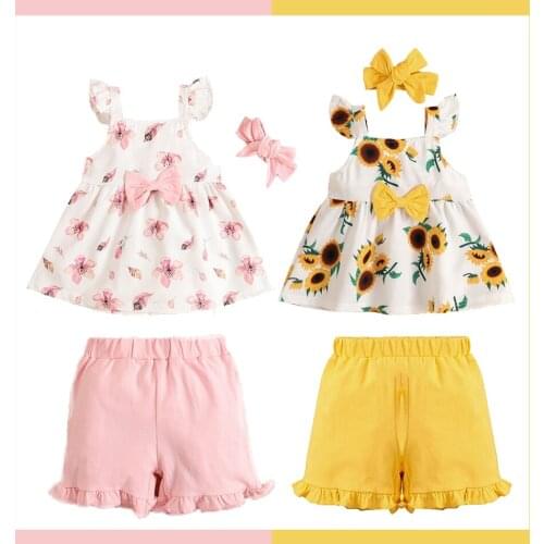 3PC Baby Girl Clothes Set Newborn Summer Flower Print Clothing Suit Top + Pants + Headband Toddler Girl Christmas Outfits 1-4T