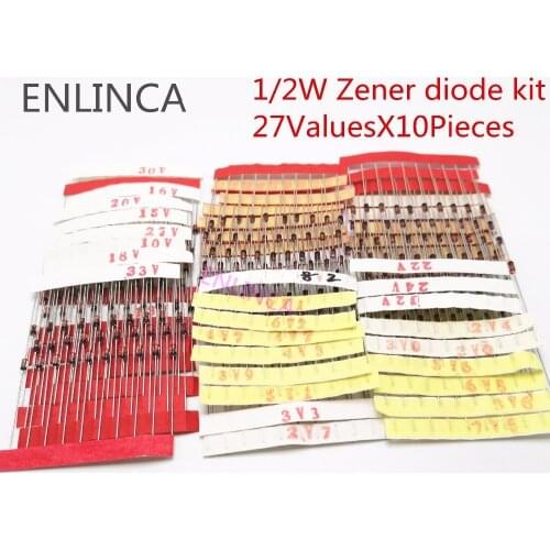1/2w 0.5W Zener Diode Kit 2.4v-33V 14values or 27valuesX10Pieces Assorted Assortment Set New electronic diy kit DO-35 BZX55C