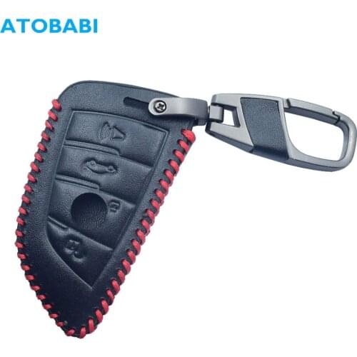 Leather Car Key Cover 4 Buttons Smart Remote Keyless Keychain Key Fob Protector Cases For BMW X1 X3 X5 X6 X7 2019 2 3 5 7 Series