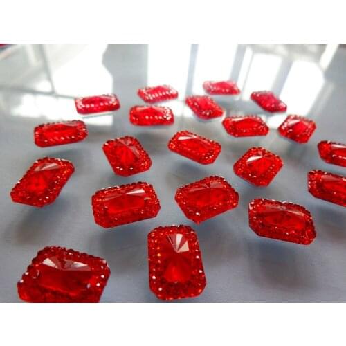 Red sew on rhinestones Rectangle shape 10*14mm resin crystal shining stones hand sewing for dress 100pcs/lot