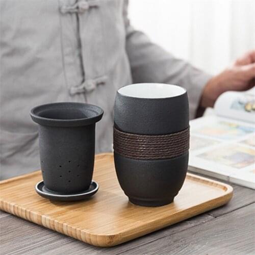 Japanese Style Creative Teacup Water Separation Cup Home Office Travel Portable Ceramic Tea Cup with Filter and Lid Drinkware
