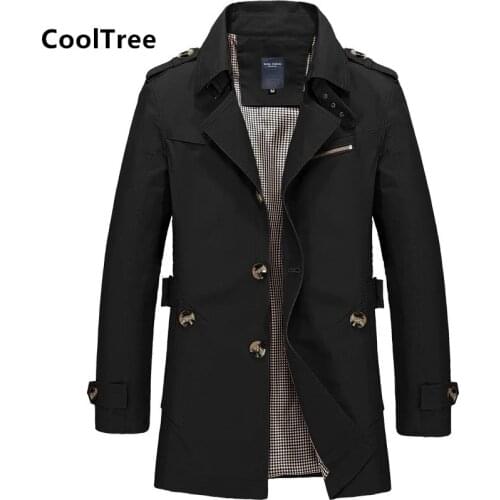 CoolTree Men Business Jackets Spring Autumn Solid color Cotton Long Windbreaker Male Fit Slim Casual Coat Brand Trench Outerwear