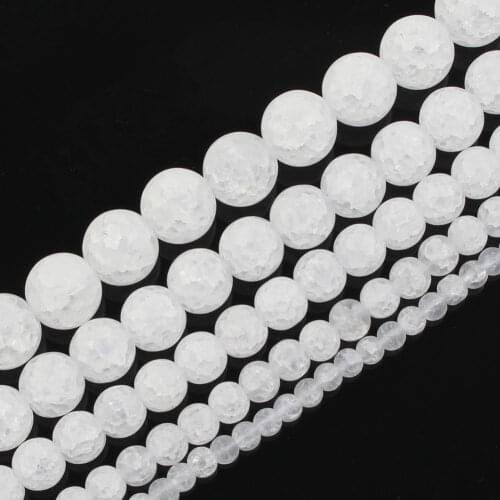 Matte Frosted Natural Stone Beads White Snow Cracked Stone Glass Round Loose Beads For Jewelry Making Bracelet DIY 4/6/8/10/12MM