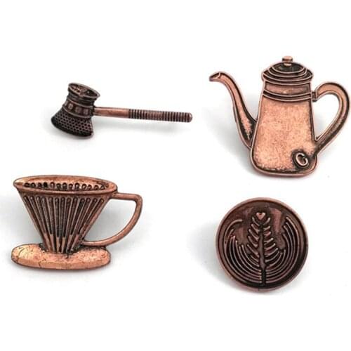 Metal Cafe Badge Set for Uniform of Barista Waiter Waitress Gadget for Coffee Roaster Coffee Maker Bar Bistro w/ Needle Pin A4