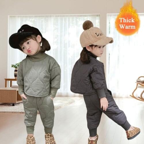 Fashion Toddler Baby Thick Set Autumn Winter Baby Girls Warm Turtleneck Pullovers +Pants 2Pcs Suits Casual Boys Outerwear Set