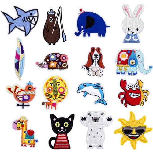 Cartoon Animals Clothing Patches Iron on Stripes for Shark Badges Stickers on Kids Clothes Embroidery Elephant Appliques @H