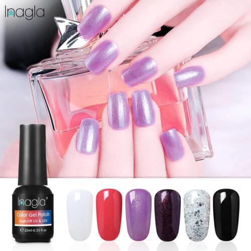 6PCS) Inagla Nail Gel Set 10ml Classic Luminous Color Gel Polish Nail Lacquer Kit Soak Off UV LED Varnish Top Base Coat Needed