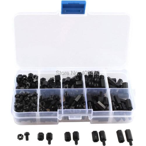 M3 Nylon Black Hex Screw Nut Spacer Stand-off Varied Length (300 PCS)