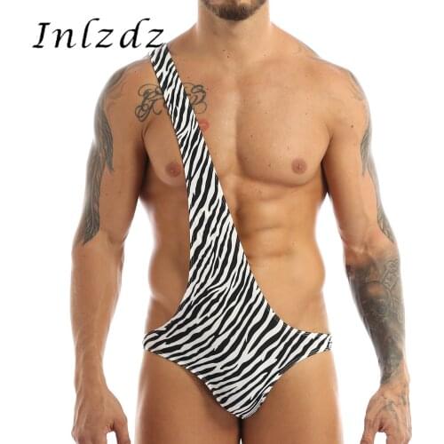 Mens Erotic Lingerie Thong Mankini Bodysuit Underwear Erotic Male Sex Costume Zebra Striped Sexy Tanga Gay Underwear Bodysuit