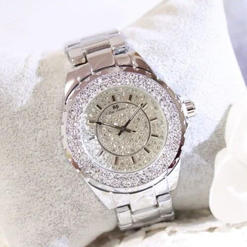 New Hot Sale Famous Brand Bling Watch Women Luxury Austrian Crystal Watch Rose Gold Shinning Diomand Rhinestone Bangle Bracelet