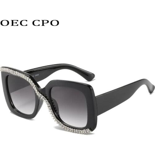 OEC CPO Oversized Diamond Sunglasses Women Fashion Square Sunglasses Men Unique One Piece Rhinestone Glasses gafas de sol O780