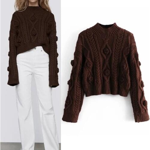 Za 2020 Autumn Sweater Women Solid Loose Knitted Sweaters Women Long Sleeve Pullover Warm tops Female casual