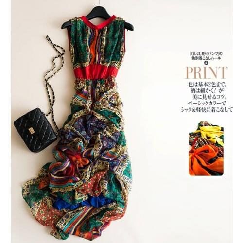 Tcyeek Real Silk Dress Women Summer Boho Dresses Vintage Sexy Maxi Vestidos Elegant Ladies Print Beach Party Dresses Ropa Mujer