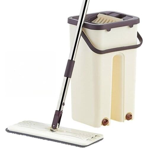 Flat Squeeze Mop and Bucket Hand-Free Wringing Floor Cleaning Mop Wet or Dry Usage Magic Automatic Spin Self Cleaning Lazy Mop
