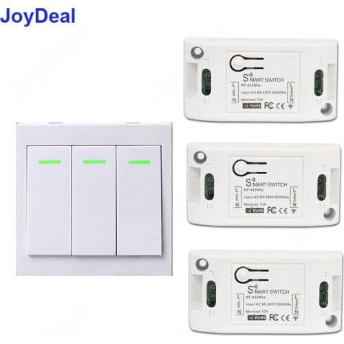 JoyDeal 433 Mhz Smart Home Living Room Bedroom Wireless RF Remote Control Switch AC 110V 220V 3 Button 86 Wall Panel Transmitter