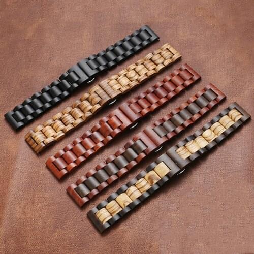 Retro Wood Watchband For Huawei GT/GT2 20mm 22mm Black Light Brown Strap With Butterfly Buckle For Samsung
