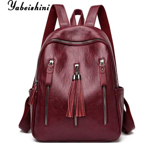 Women Backpack High Quality Bagpack Tassel Mochila Feminina Back Pack Soft Leather School Bags for Teenage Girls Sac A Dos Femm