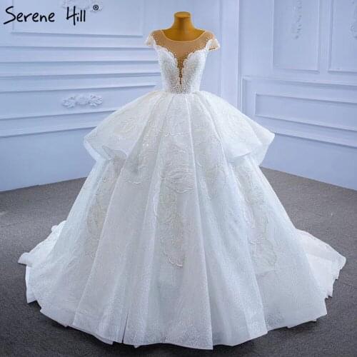 Serene Hill White Luxury High-end Wedding Dresses 2021 Beaded Pearl Lace Up Bride Gowns HM67306 Custom Made