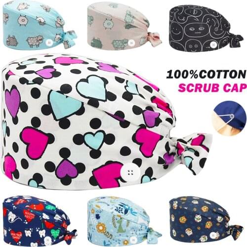 Unisex Scrub Cap Adjustable Cotton nursing Cap women and men sweat-absorbent pet printing accessories Scrub hat Lab work hat