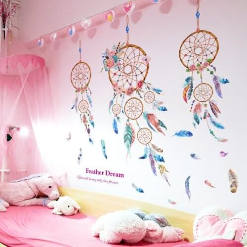 [SHIJUEHEZI] Dreamcatcher Feathers Wall Sticker DIY Cartoon Mural Decals for Kids Room Baby Bedroom Home Decoration Muursticker