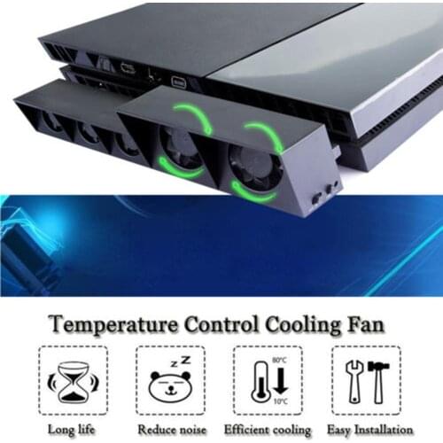 TP4-005 USB Cooling Fan Smart Turbo Temperature Control Black Cooler 5-Fan for Playstation 4 for PS4 Radiation Fan Durable Fan