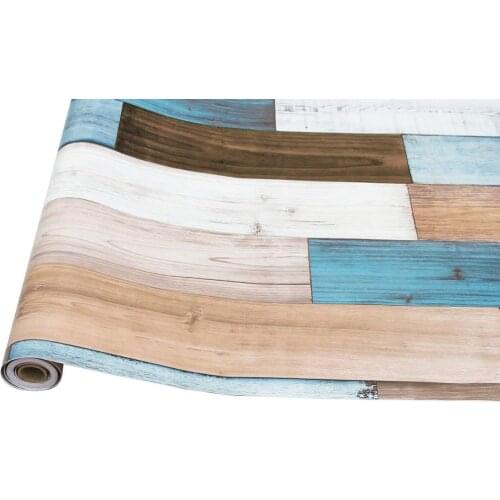 Vinyl Self-Adhesive Removable Blue Wood 6M Wood Contact Paper Peel and Stick Wallpaper Decorative Wall/Furniture