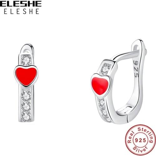 Children Jewelry 925 Sterling Silver Red Enamel Tiny Heart Hoop Earrings Party Cubic Zirconia Earrings For Girls Gift