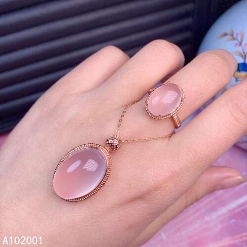 KJJEAXCMY fine jewelry natural Rose Quartz 925 sterling silver women gemstone pendant necklace ring set support test exquisite
