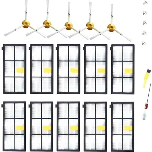 Replacement Parts for Roomba 800 900 Series 880 870 871 860 890 960 980 Robotics,10 Filter,5 Side Brush,1 Cleaning Brush