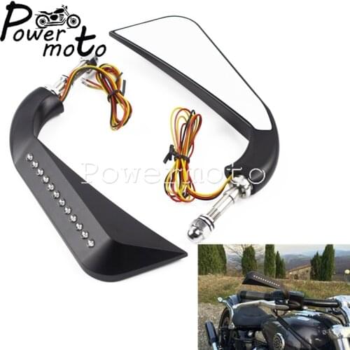 12pcs LED Black Cafe Racer Rearview Mirrors Motorcycle Aluminum Axe Side View Mirror With Indicator for Harley Chopper Bobber