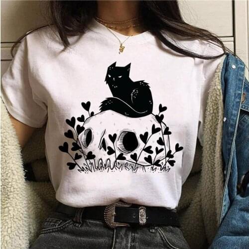 Women T-shirts Summer Harajuku Cartoon Cat Halloween Print tee shirt femme Short Sleeve Casual Ladies Tshirt 2021 Plus Size XXXL