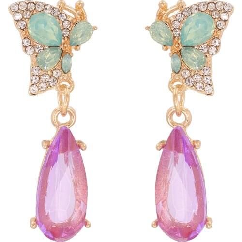 Women Fashion Pink Crystal Butterfly Dangle Earrings Jewelry Hot Sale Bohemian Trendy Statement Earrings Accessories Wholesale