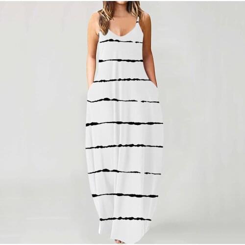 Summer Women Loose Casual Dress Plus Size Sleeveless O Neck Spaghetti Strap Maxi Dresses For Women Clothing Vestido 2021