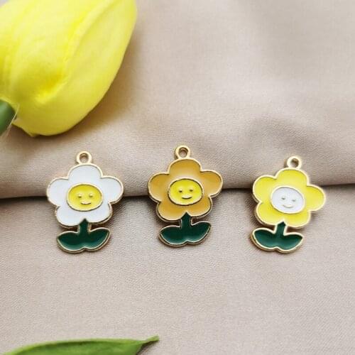 10pcs Cartoon Potted Flowers Enamel Metal Charms Baby Face Flower Charms Pendants Fit Jewelry Earrings Bracelet DIY Accessories