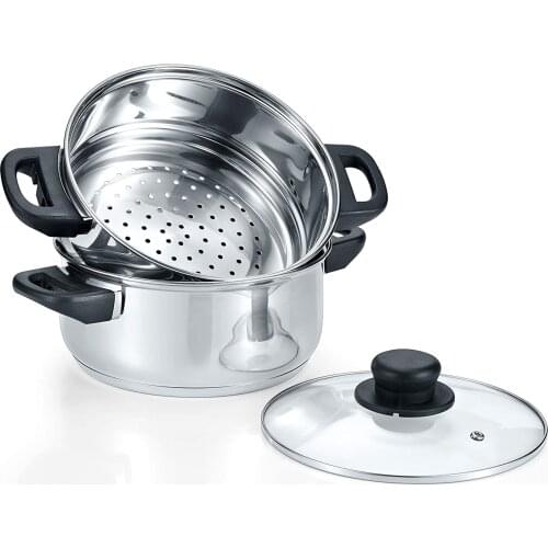 2 Piece Stainless Steel Stack and Steam Pot Set - and Lid,Steamer Saucepot double boiler