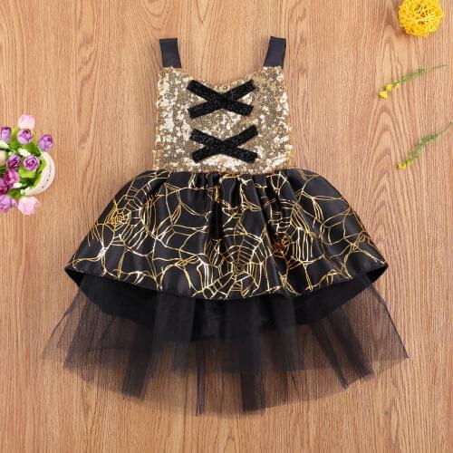 2020 Newborn Baby Dress Infant Romper Halter Bowknot Bodysuit Halloween Cloth for Toddler Sparkling Spider Web ropa de bebe niña