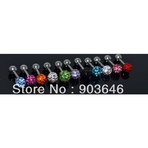 50pcs Free Shippment Body Jewelry -4mm balls Full Crystal Gems Lip Labret Ring Bar Earring Tragus/HELIX BAR 16G