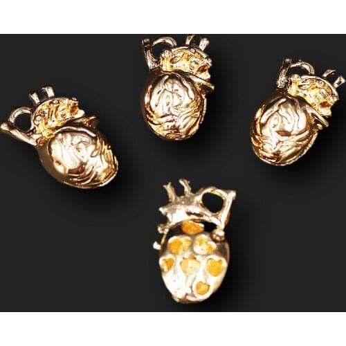 6pcs New Gold Plated 3D Heart Pendants Fashion Necklace Earrings Metal Accessories DIY Charms Jewelry Crafts Findings P775
