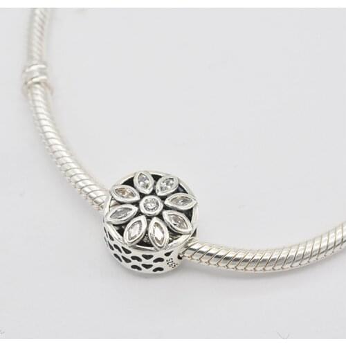 925 Sterling Silver CZ White Zircon Round Ball Daisy Flower Pendant Charm Bracelet DIY Jewelry Making For Original Pandora