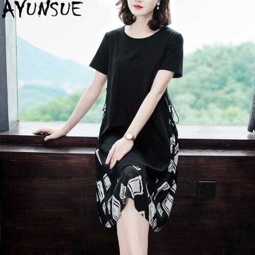 AYUNSUE 2020 Silk Spring Summer Dress Women Black Plus Size Dress Elegant Party Dresses Midi 5xl Vestidos De Verano KJ4263
